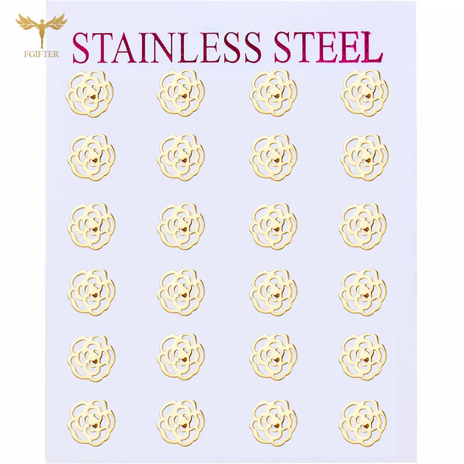 12 Pairs Set Of Wholesale Stainless Steel Jewelry Ladies Accessories Fashion New Flower Earrings Christmas Gifts For Girlfriend