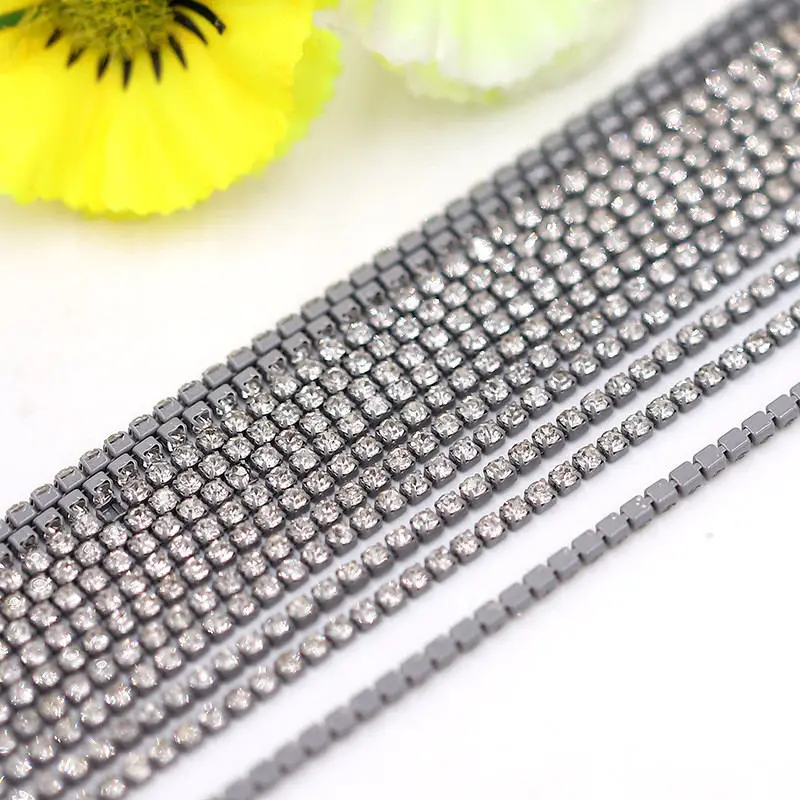 Crystal glass Rhinestone Chain with Colorful bottom sew on stone Cup Chain Gule on Rhinestone Trim DIY  Accessories