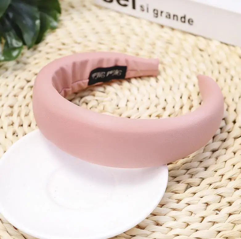Новая толстая губка оголовье гладкая искусственная кожа Hairband для женщин твердая Осенняя лента для волос широкий тюрбан Украшения для волос оптом - Цвет: pink hairband