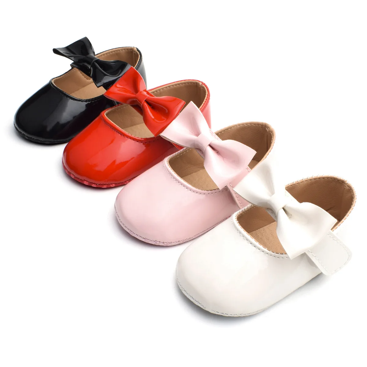 

Newborn Baby Girls Shoes PU leather Buckle First Walkers With Bow Red Black Pink White Soft Soled Non-slip Crib Shoes