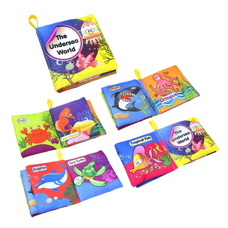 

2021 New Soft Baby Cloth Book Early Learning Developmental Baby Toy Teaching Marine Theme 3D Cloth Book Interactive Cartoon Toy
