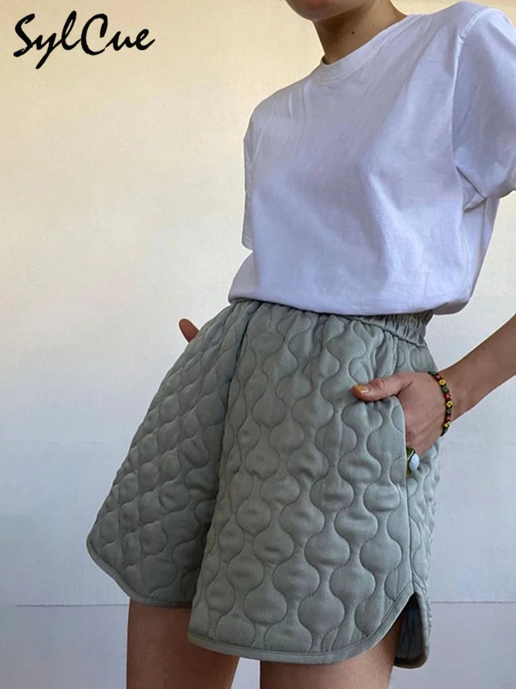 

Sylcue Leisure Sports Fashion Trend Simple And Generous All-Match Commuter Slim Loose Elastic Waist Ladies Shorts