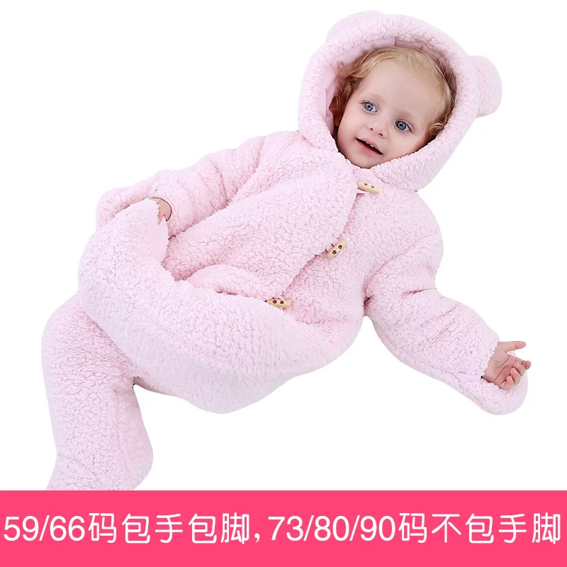 

Winter new style double faced Plush foot two color extra heavy Romper for infants and young children's winter wear