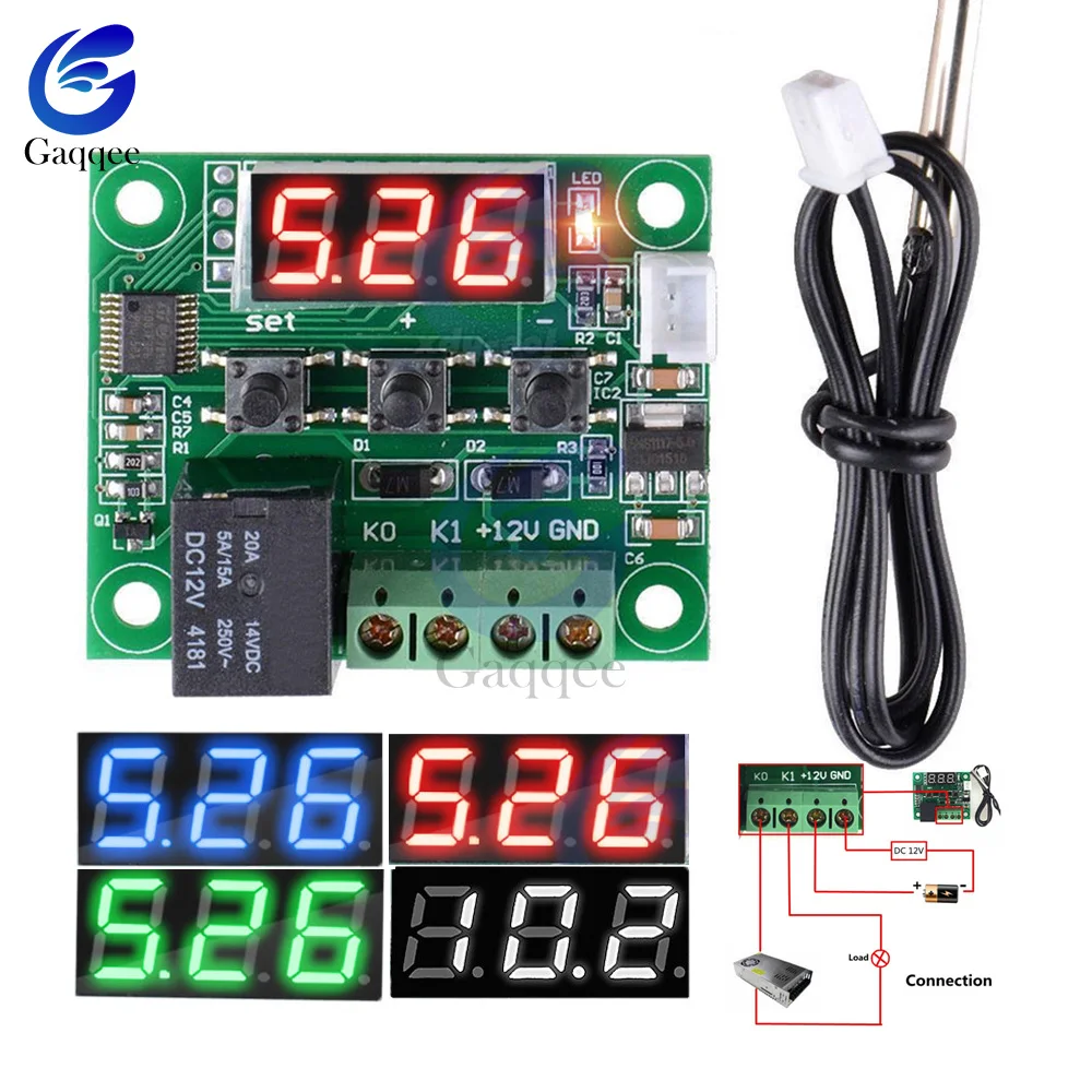 DC12V W1209 светодиодный цифровой термостат, термометр с контролем температуры, переменный ток 220 В, водонепроницаемый NTC датчик, термо-контроллер, модуль переключателя