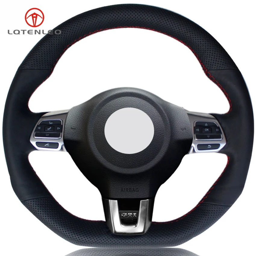 Черный чехол рулевого колеса автомобиля LQTENLEO из искусственной кожи для Volkswagen Golf 6