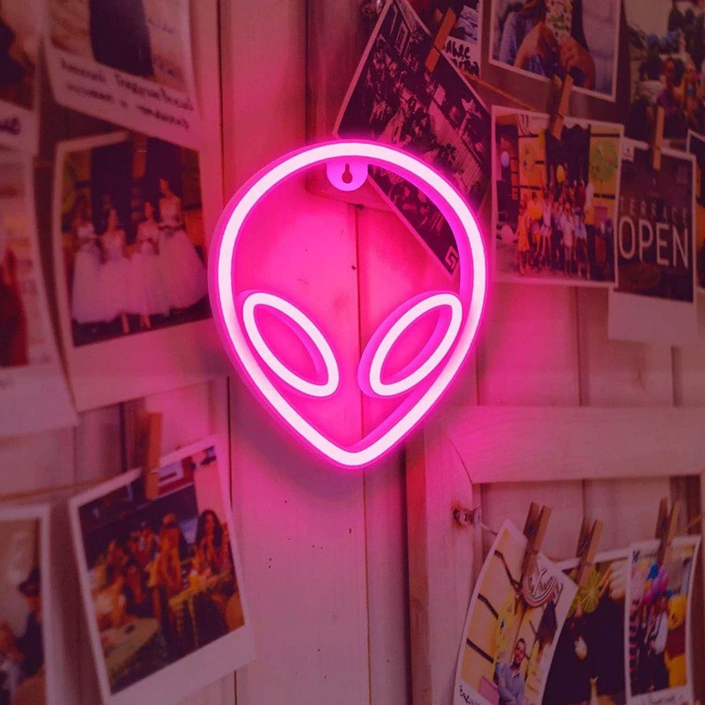 ToyTime-L&aacute;mpara de ne&oacute;n decorativa para dormitorio y sala de estar, luz LED nocturna con patr&oacute;n alien&iacute;gena, creativa-2