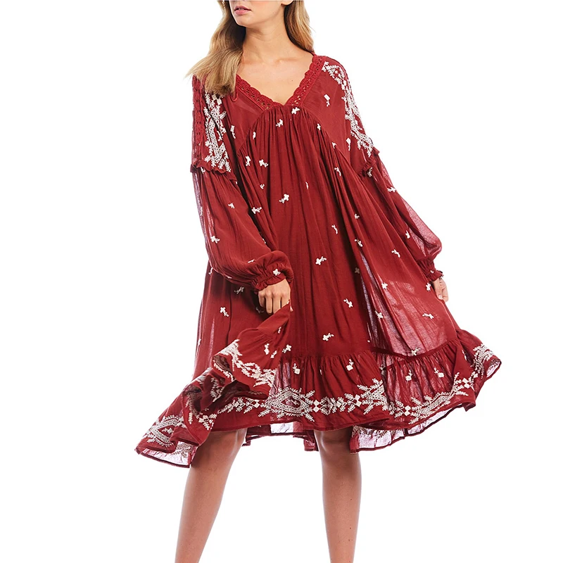 KHALEE YOSE лавандовое поле миди платье с цветочной вышивкой Бохо женское винтажное