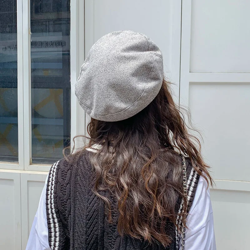 Женский хлопковый берет Одноцветный Зимний шапки для девочек мягкая шерсть