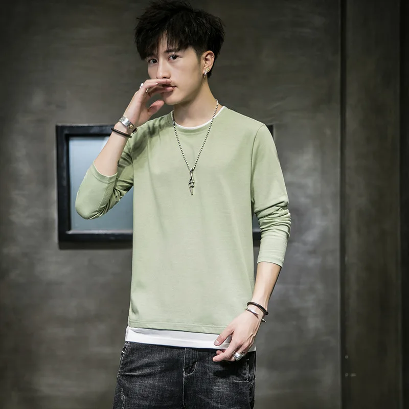 

2021 Spring& Autumn New Arrivals Simple Solid Color Casual Plus Size Slim All-match Trend Men Long-sleeved T-shirt Free Shipping