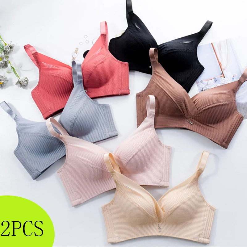 

Elovegirl 2PCS Sexy Push Up Bra Wireless Bra lingerie Wire Free Bras for Women Wide Straps Large Size Bra