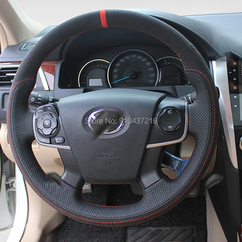 

Чехол для руля Toyota CAMRY 7th, сделай сам, черная перфорированная замша, кожа, Ручное шитье