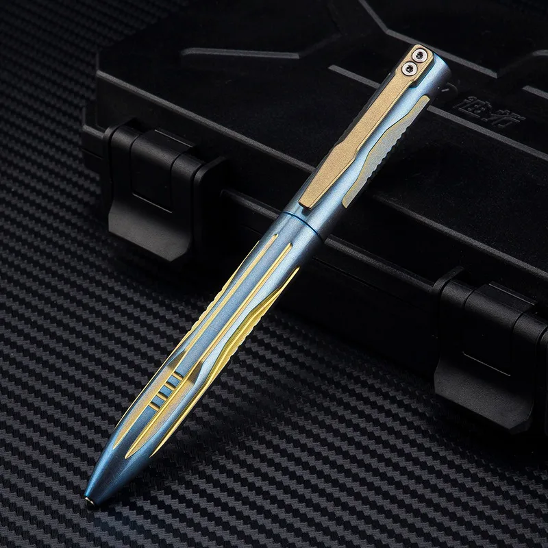 blue with golden Новая тактическая ручка-карандаш из титанового сплава для самозащиты и выживания с многофункциональной вольфрамовой стальной головкой - Цвет: blue with golden