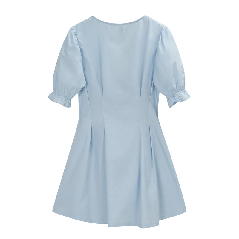 Летнее женское Элегантное повседневное мини-платье с голубым отворотом