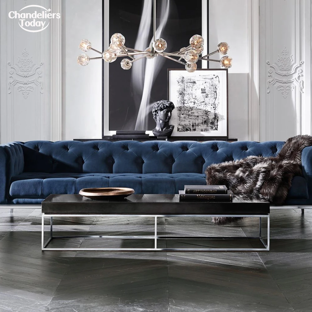 Сферическая люстра 48 дюймов Современная хрустальная Подвесная лампа со стразами