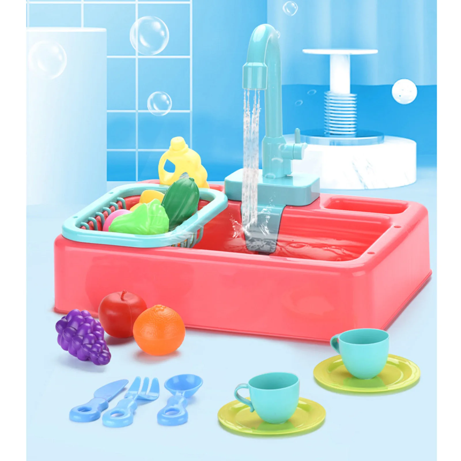 

doll house accessories 19PCS Kitchen Sink Toys with Running Water Educational Gifts for Girls Boys juguetes de los nios