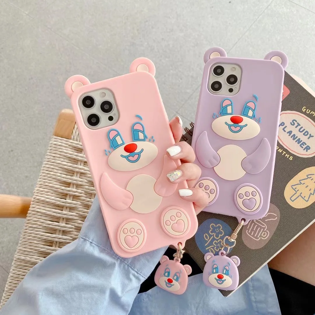 

Luxury Original Liquid Silicone Soft Case For iPhone 7 6 6S 8 Plus Case For iPhone 11 12 Pro X XR Max Couple Bear Phone Case
