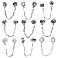 1pc new arrival silver plated heart shape safety chain fits brand charm bracelet diy european jewelry making for women