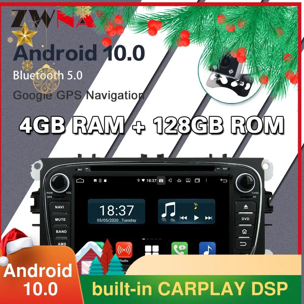 

4G RAM 128G ROM Android 10 car dvd for ford for focus 2 mondeo car pc head unit gps navigation car stereo wifi dab carplay