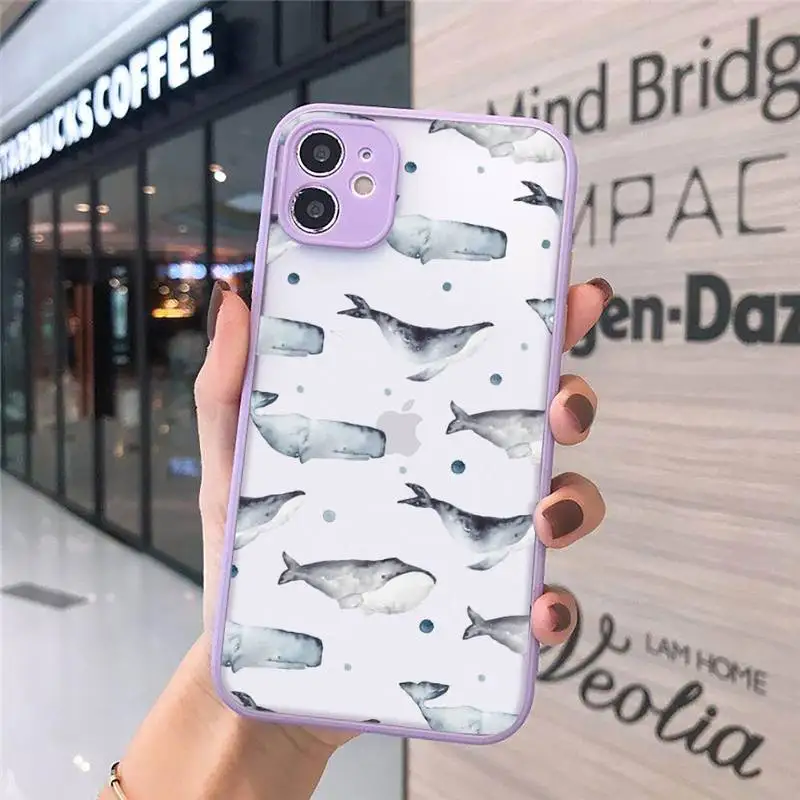 

Cute blue whale killer whale cartoon Phone Case Matte Transparent for iPhone 7 8 11 12 s mini pro X XS XR MAX Plus cover funda