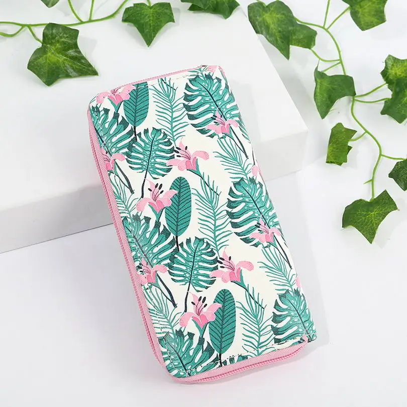 KANDRA Botanic Print кошелек для женщин веганский тропический летний клатч Фламинго ладонь кошельки органайзер для путешествий Подарок на молнии Держатель для карт