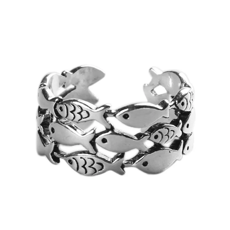 

Hot New Fashion Animal 925 Sterling Silver Jewelry Cute Fish Creative Personality Retro Adjustable Rings Birthday Gift for Women