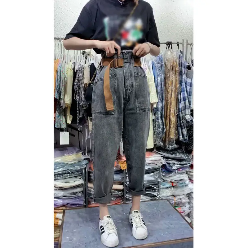 

Women Jeans Pants Loose High Waist Vintage Denim Blue Pants Women 2022 Korean All-match Simple Full-length Jeans Plus Size