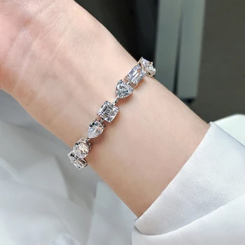 Silver Full High Carbon Diamond Bracelet For Women - Wedding Party Fine Jewelry 5