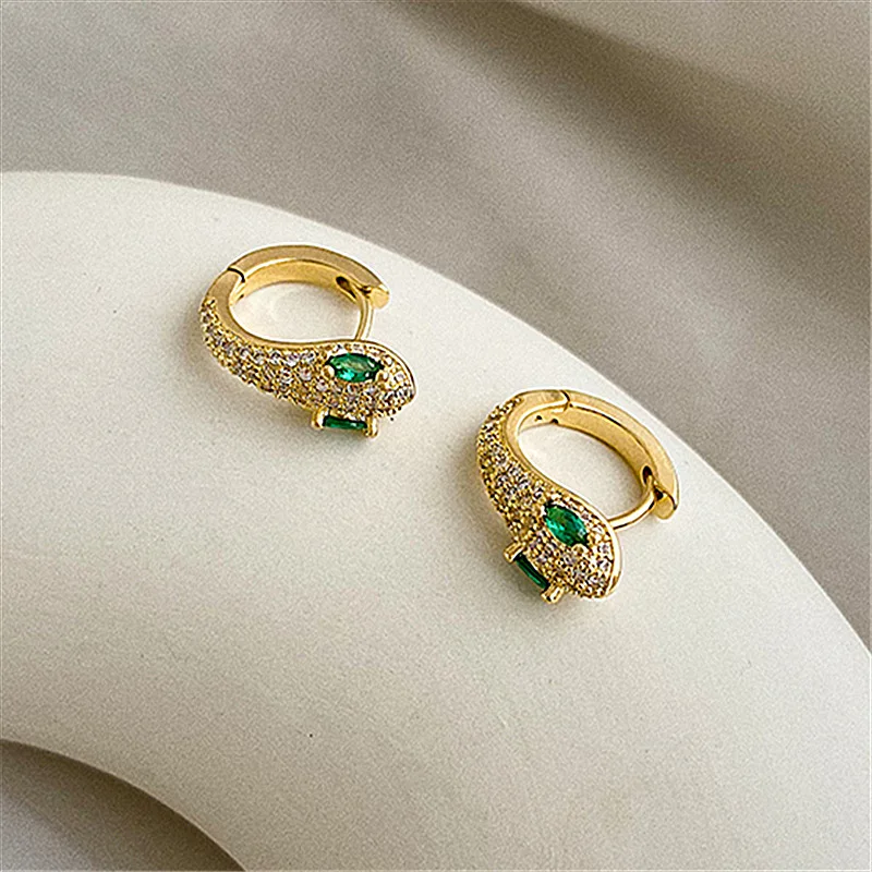 

Full Of Crystal Green Eye Snake Stud Earring For Women Trendy Party Date Shopping Jewelry