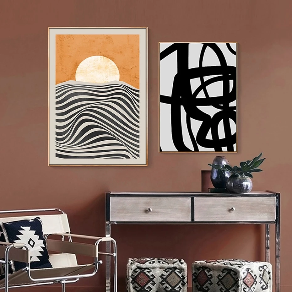 

Nordic Abstract Geometric Line Wall Art Canvas Paintings Interior Poster and Print Vintage Pictures for Living Room Home Decor