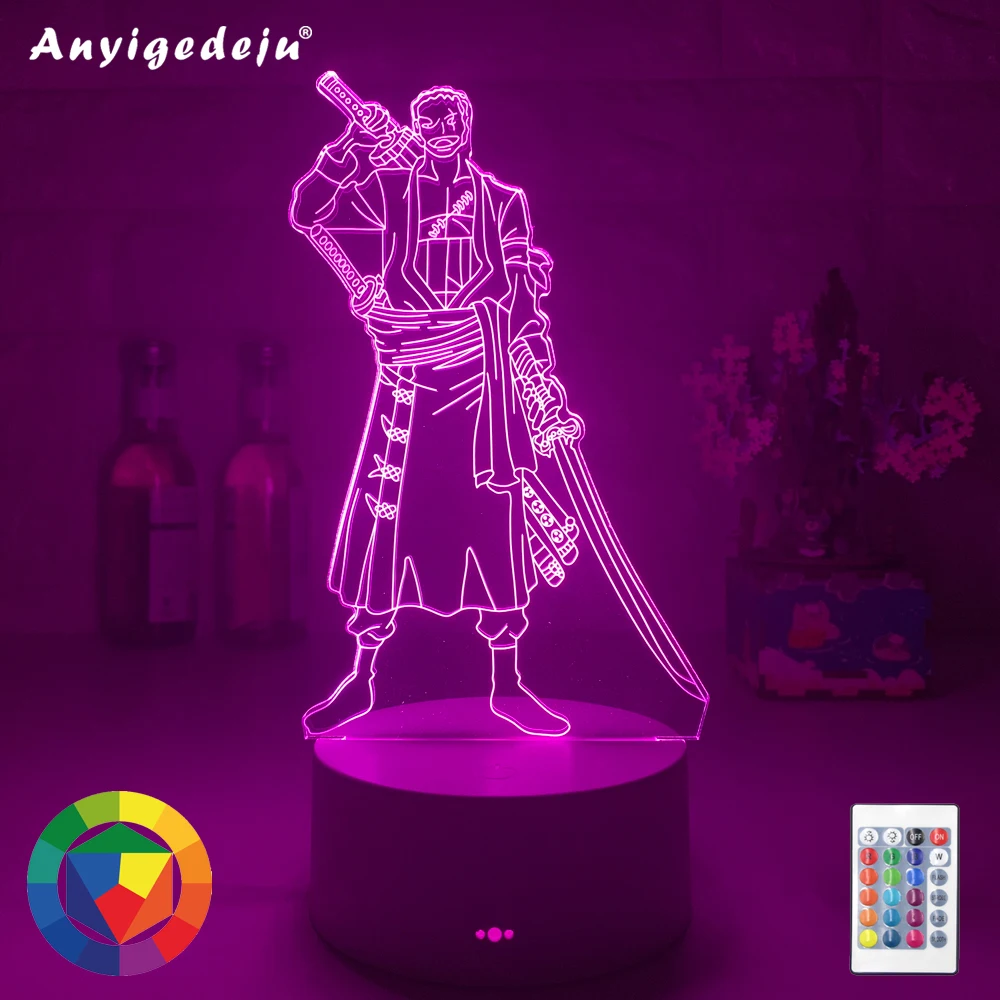 

Светодиодный ночсветильник Roronoa Zoro для детей, украшение для спальни, японское аниме пиратское ночное светильник щение, крутая прикроватная ...