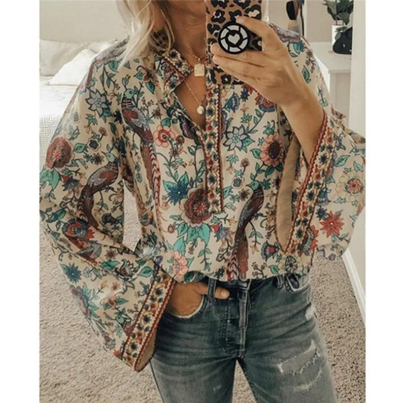 

Female Fashion Blouse Women's Office Lady Shirt Top Full Sleeve Printing Button Summer Shirts Tops Blusas Mujer De Moda