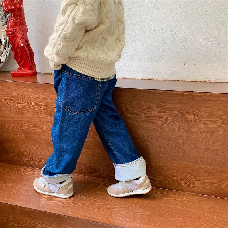 

Fall 2021 New Boys and Girls Korean Version of Solid-colored Jeans Children's Pants Girls Pants Kids Winter Clothes