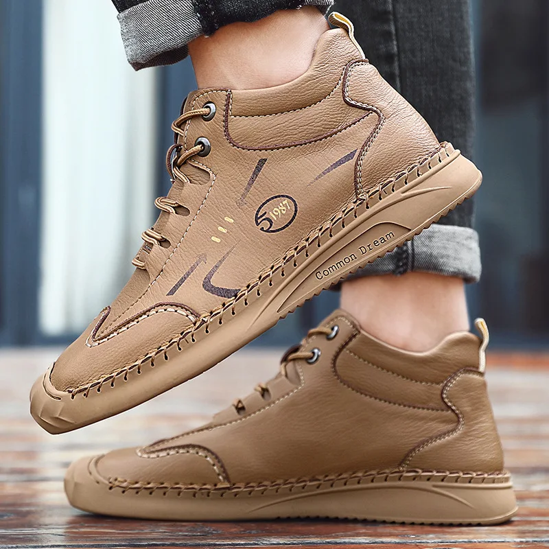 Мужские ботинки из коровьего спилка черные повседневные мотоциклетные