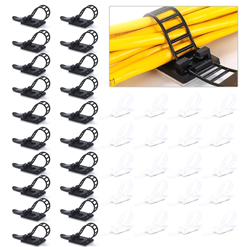 

20Pc Fixed Management Mount Tie Nylon Multipurpose Wire Clamp Self-adhesive Clip