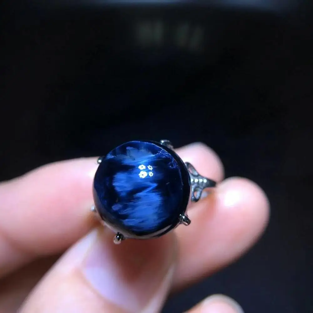 Настоящее натуральное голубое кольцо с драгоценным камнем Pietersite Chatoyant