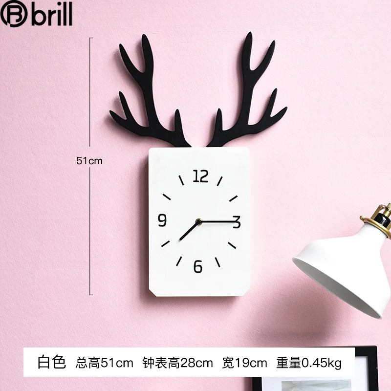 

Nordic Creative Wall Clocks Wooden Deer Silent Wall Clocks Living Room Creative Living Room Wall Hanging Bedroom Silent Clock 50
