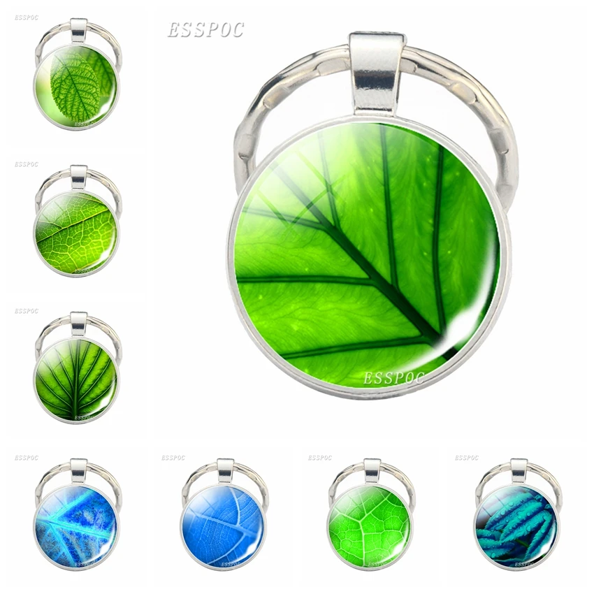 Зеленый Жилка листа узор брелок со стеклянным кабошоном ювелирные изделия для
