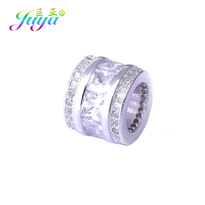 Juya DIY Металлические разделительные бусины поставки микро проложить Шампанское Циркон Шарм с большим отверстием бусины для ручной работы Натуральное изготовление каменных ювелирных изделий - Цвет: White Gold