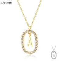 andywen 925 sterling silver gold clear zircon cz alphabet 26 letter a z pendant long chain necklace women initial choker jewelry