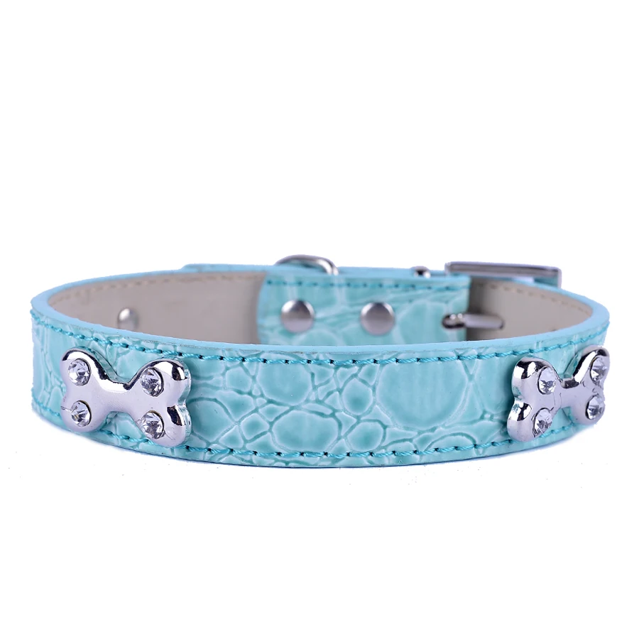 Ошейник из крокодиловой кожи стразы аксессуары в форме кости розовый черный