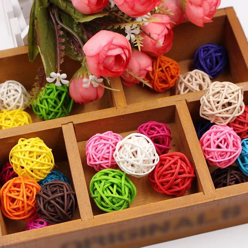 

Sepak Takraw Ball 1Pcs 3cm Multicolor Round Rattan Ball For Wedding Party Birthday Christmas Home Diy Gift Crafts Ornament Decor