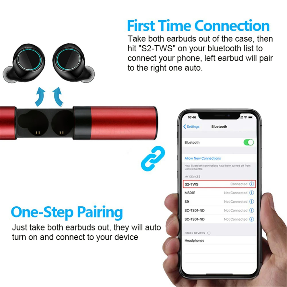 TWS S2 Bluetooth 5 0 наушники беспроводные 8D HIFI спортивные с микрофоном игровая