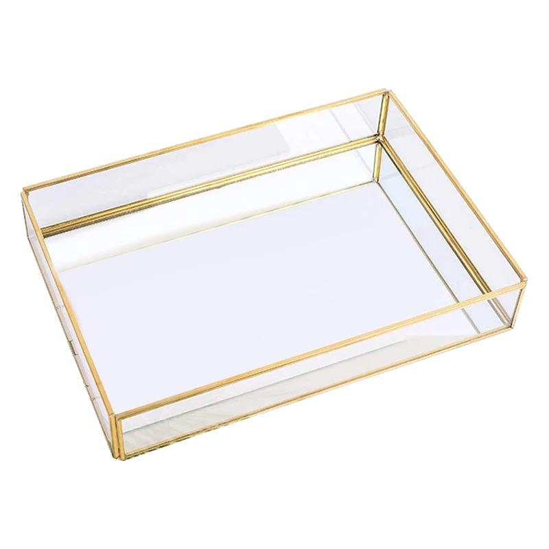 

Hot SV-Gold Tray Mirror, Rectangle Mirror Tray Can Hold Perfume, Jewelry, Cosmetics, Makeup, azine and More,Decorative Tray f