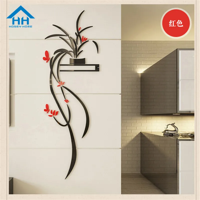 Creative 3D Acrylic Orchid Flower Wall Sticker Self-adhesion Home Decor Living Room TV Background Decals Decorations | Дом и сад