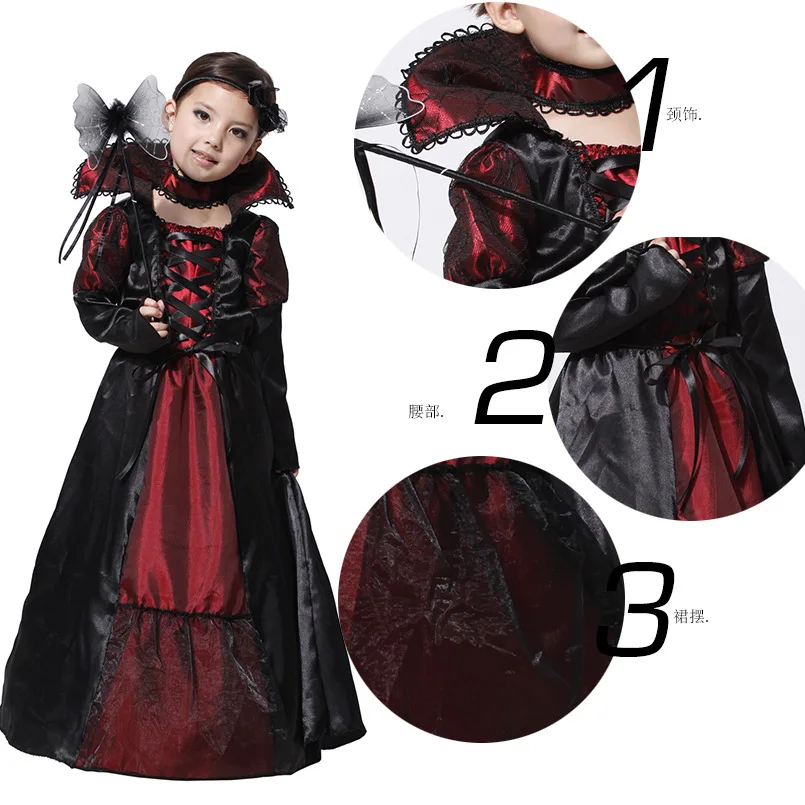 

Girls Halloween Cosplay Costumes Black Red Queen Dress Christmas Princess Masquerade Party Role Play Disfraz for Kids