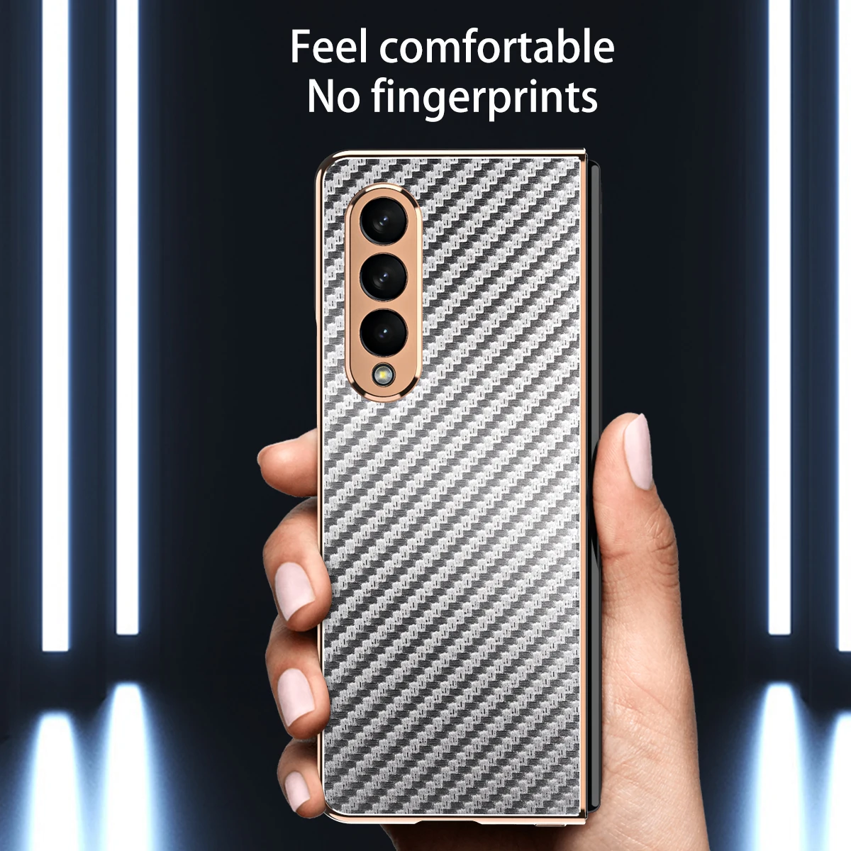 carbon fiber plating phone case for samsung galaxy z fold3 5g fold 3 with tempered glass screen protector film full cover bag free global shipping