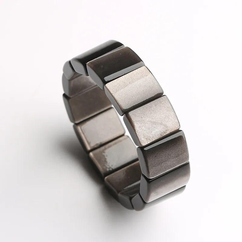 

Natural Silver Obsidian Rectangular Bracelet Bangle Handmade Natural Energy Stone Jewelry For Men and Women Party Wedding Gifts