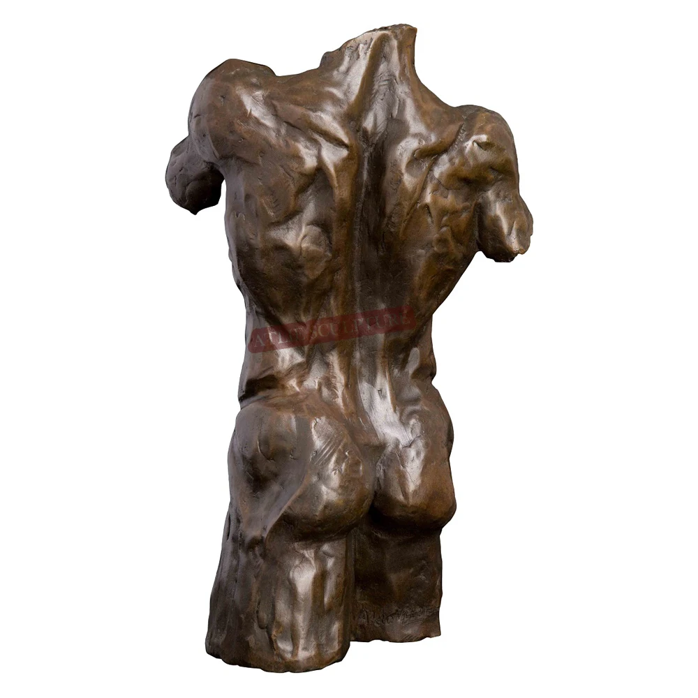 

Bronze Nude Man Bust Statue Human Frame Sculpture Modern Brass Male Trunk Figurine Art Gallery Home Decor