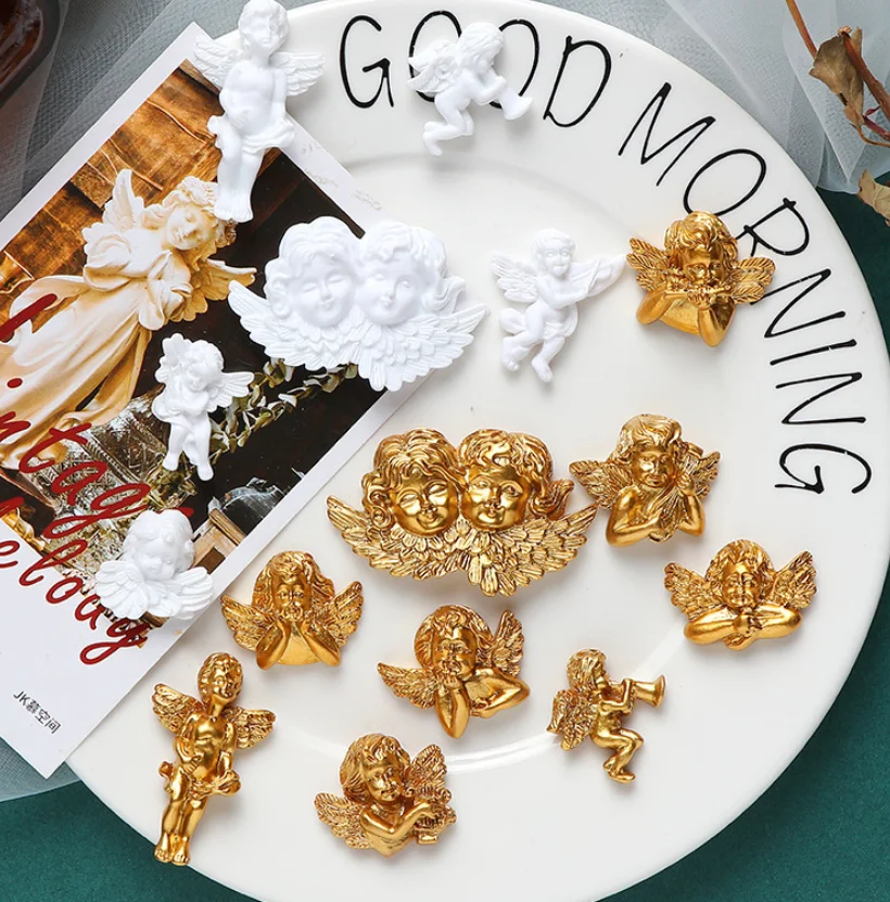 5 шт./лот подвески в стиле барокко из смолы с изображением белого крыла ангела и