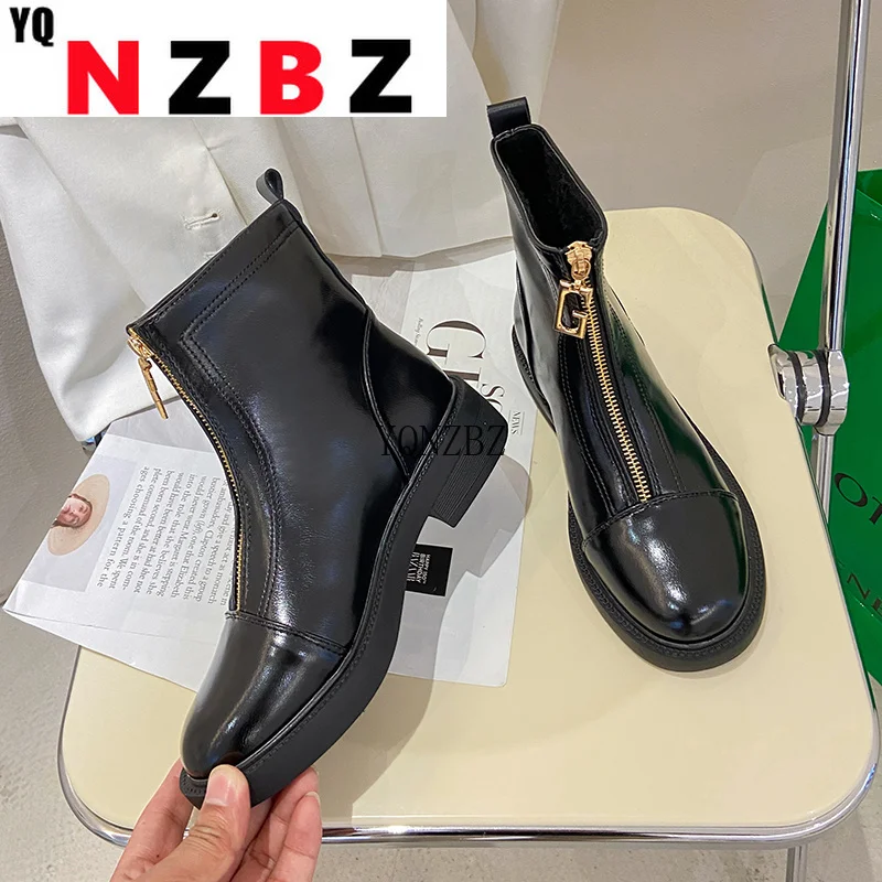 

New Fashion Platform Women's Ankle Boots Pu Leather Thick Heel Short Boots Round Head Zipper 2021 Autumn Women's Casual Boots